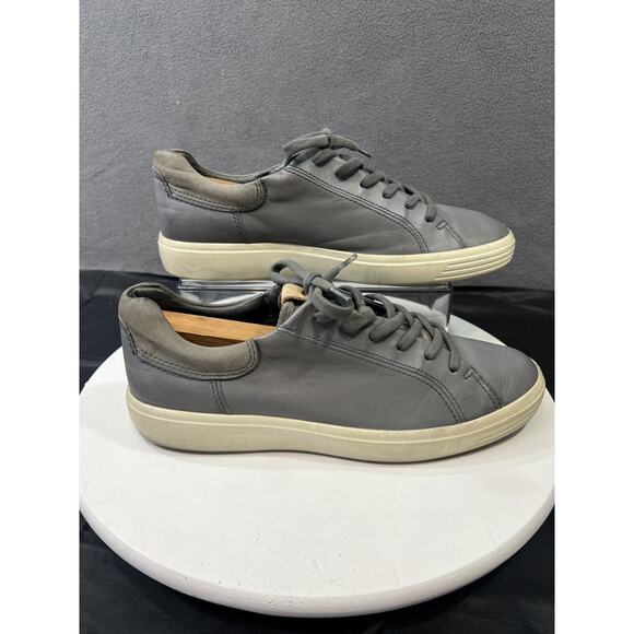 ECCO Soft 7 Gray Leather Lace Up Sneakers Shoes Men Size 10 44 Comfort Casual - Picture 1 of 16